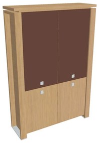 Verno+ magas szekrény 140 x 46 x 210 cm, kombinált ajtó, világos tölgy / barna