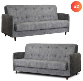 Zestaw 2x Sofa TIVOLI Szara Welurowa