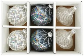 Karácsonyi üveg gömb dísz toboz hagyma dombor mintával 8 cm 6 db szett