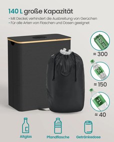 Palack gyűjtő konyhába, fekete-bézs, 140 literes