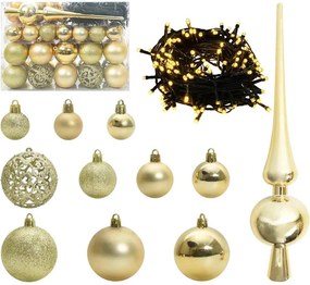 vidaXL Karácsonyi Díszgömb Készlet 150 LED-del 61 pcs Arany Műanyag