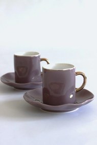 Lila porcelán eszpresszó csészék csészealjjal 2db
