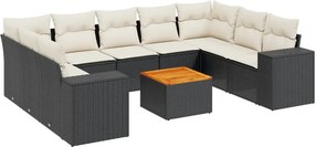 vidaXL 10 részes fekete polyrattan kerti ülőgarnitúra párnákkal