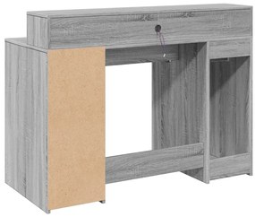 szürke sonoma színű szerelt fa íróasztal LED-ekkel 120x55x91 cm