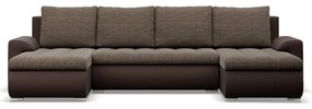 Tokio U alakú sarokkanapé, 3 ágyneműtartóval, fonott + műbőr, univerzális oldal, barna