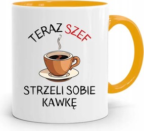 Sárga Bögre Ajándék A Főnöknek Lőnek Egy Kávét fényképes nyomtatással