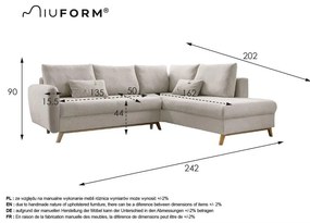 Scandic Lagom L világosszürke kinyitható kanapé, jobb oldalas - Miuform