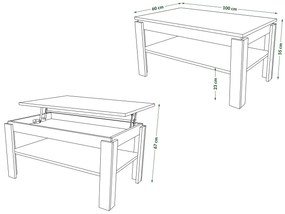 Mazzoni ASTI-P Artisan Tölgy/Fekete - MODERN DOHÁNYZÓASZTAL MEGEMELHETŐ ASZTALLAPPAL