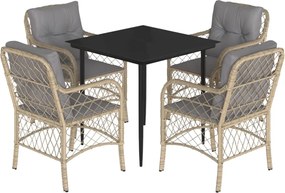 vidaXL 5 részes vegyes bézs polyrattan kerti étkezőgarnitúra párnákkal