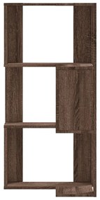 3 szintes barna tölgy szerelt fa sarok könyvespolc 50x50x102 cm