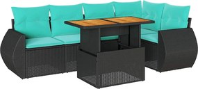 vidaXL 6 részes fekete polyrattan kerti ülőgarnitúra párnákkal