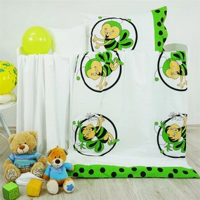 EMI zöld-fehér méhecskés pamut gyermek ágyneműhuzat: Csak párna 1x (90x70) cm