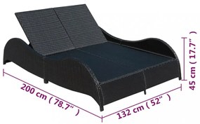 fekete kétszemélyes polyrattan napozóágy párnával