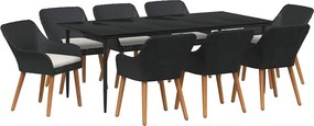 vidaXL Kert étkező szett párnával 9 pcs Fekete polirattan