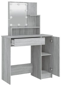 Szürke sonoma LED-es fésülködőasztal 86,5 x 35 x 136 cm