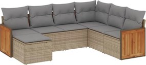 vidaXL 7 részes bézs polyrattan kerti ülőgarnitúra párnákkal