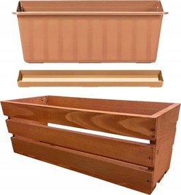 Erkélyláda fa tik 40cm fedő virágtartó állvány szett