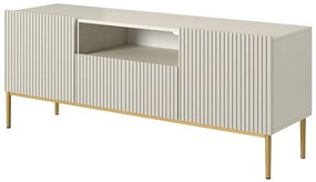 Nicole 150 cm-es TV-szekrény nyitott polccal - kasmír / arany lábak
