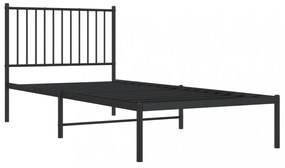 fekete fém ágykeret fejtámlával 90 x 200 cm