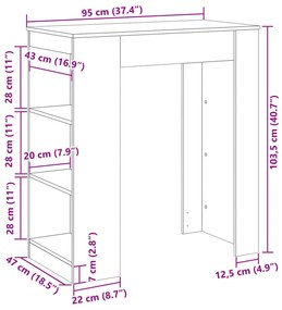 füstös tölgy szerelt fa bárasztal tárolókkal 95 x 47 x 103,5 cm