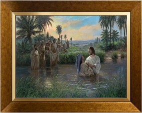 Keresztelő A Jordánban Szakrális Vászonkép Arany Díszkeretben 30X40