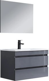 Cube Fürdőszobabútor 80 cm kerámia mosdóval 2 fiókos tükörrel 60x80 cm antracit szürke