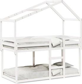 vidaXL fehér tömör fenyőfa ágy emelettel és tetővel 90 x 190 cm