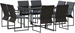 vidaXL Kert étkező szett 9 pcs Fekete Acél