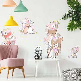INSPIO Gyerekszoba falmatrica - Virágos erdei állatkák