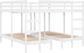 vidaXL fehér tömör fenyőfa tripla emeletes ágykeret 200x200/80x200 cm