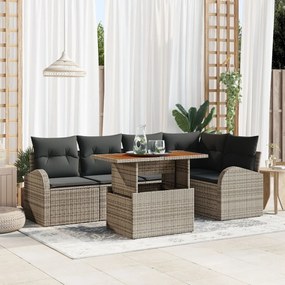 6 darabos kerti kanapé szett párnákkal, szürke, poli rattan, 2 személyes kerti kanapé tárolóval és párnákkal, szürke, poli rattan