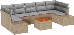 vidaXL Kerti Kanapé Szett 8 pcs Beige és Világosszürke polirattan