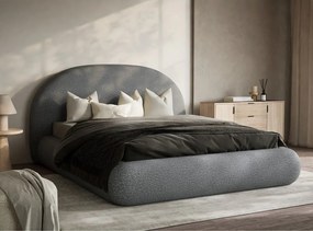 Szürke kárpitozott ágyneműtartós franciaágy ágyráccsal 140x200 cm Maumere – Maison de Rêve