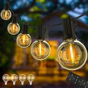 Kerti fényfüzér 20M 35X Led izzó Lánc ajándék 2X G40