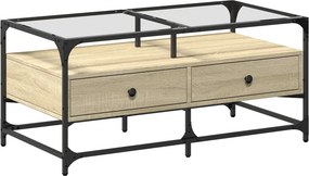 vidaXL sonoma tölgy színű acél dohányzóasztal üveglappal 98,5x50x45 cm