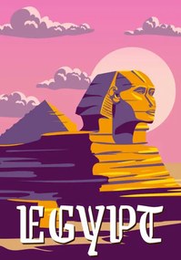 Illusztráció Vintage Poster Ancient Sphinx, Egypt Pharaoh, VectorUp