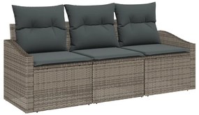 3 darabos Kerti Kanapé Szett Párnákkal Szürke Poli Rattan