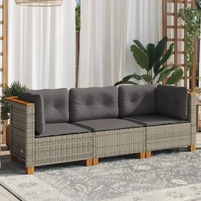 3 személyes szürke polyrattan kerti kanapé párnával