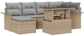 vidaXL Kerti Kanapé Szett párnával tárolóval 7 pcs Bézs Poli rattan