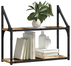 Falpolc polcokkal tárolóval Régi fa 60 x 21 x 51 cm Faanyag