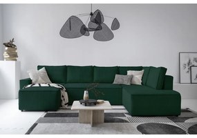 Sötétzöld kordbársony kinyitható sarokkanapé (jobb oldali-U alakú) Brave Dave – Miuform