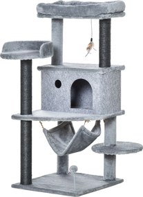 PawHut Macska Kaparó Fa 48x48x107 cm Macska Torony Levehető Filc Barlanggal, Hálóval, Puhább Ágyakkal, Több Platformmal, Zsákmányos Pókokkal és Játéko
