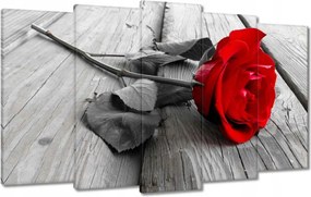Vászonkép 100x60 Vörös rózsa a deszkákon