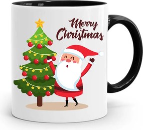 Fekete Karácsonyi Bögre Mikulásra, fényképes nyomtatással