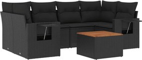 vidaXL 7 részes fekete polyrattan kerti ülőgarnitúra párnával