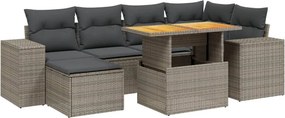 vidaXL 7 részes szürke polyrattan kerti ülőgarnitúra párnákkal