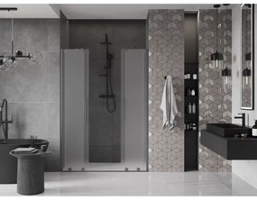 Mexen Velar Duo, tolózuhanyajtó nyitáshoz 160 cm, 8 mm-es matt üveg, polírozott grafit, 871-160-000-32-66