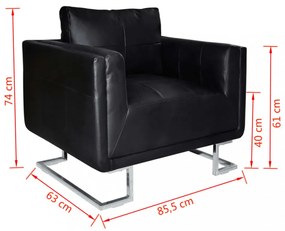 fekete kocka alakú krómlábas műbőr fotel