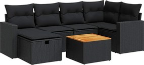 vidaXL 7 részes fekete polyrattan kerti ülőgarnitúra párnával
