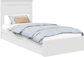 vidaXL Tárolós Ágy fejtámlával fiókkal Fehér 75 x 190 cm Faanyag